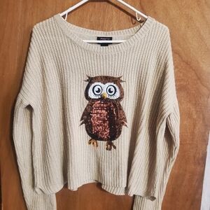 HOOKED UP SEQUIN OWL KNIT LONG SLEEVE SWEATER. FALL LARGE